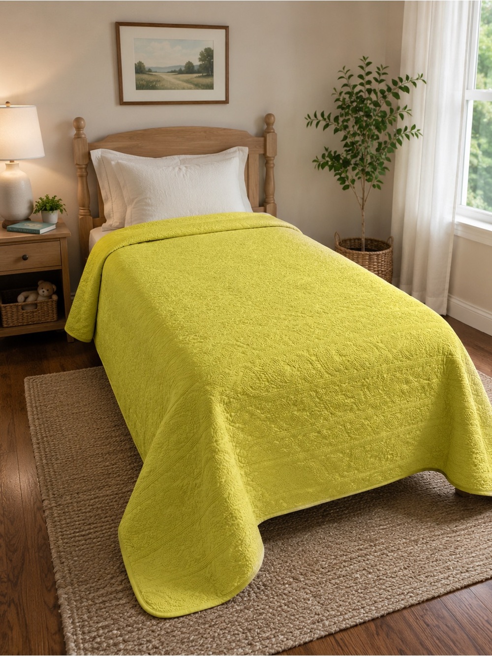 Paisley Quilted Bedspread - honey yellow